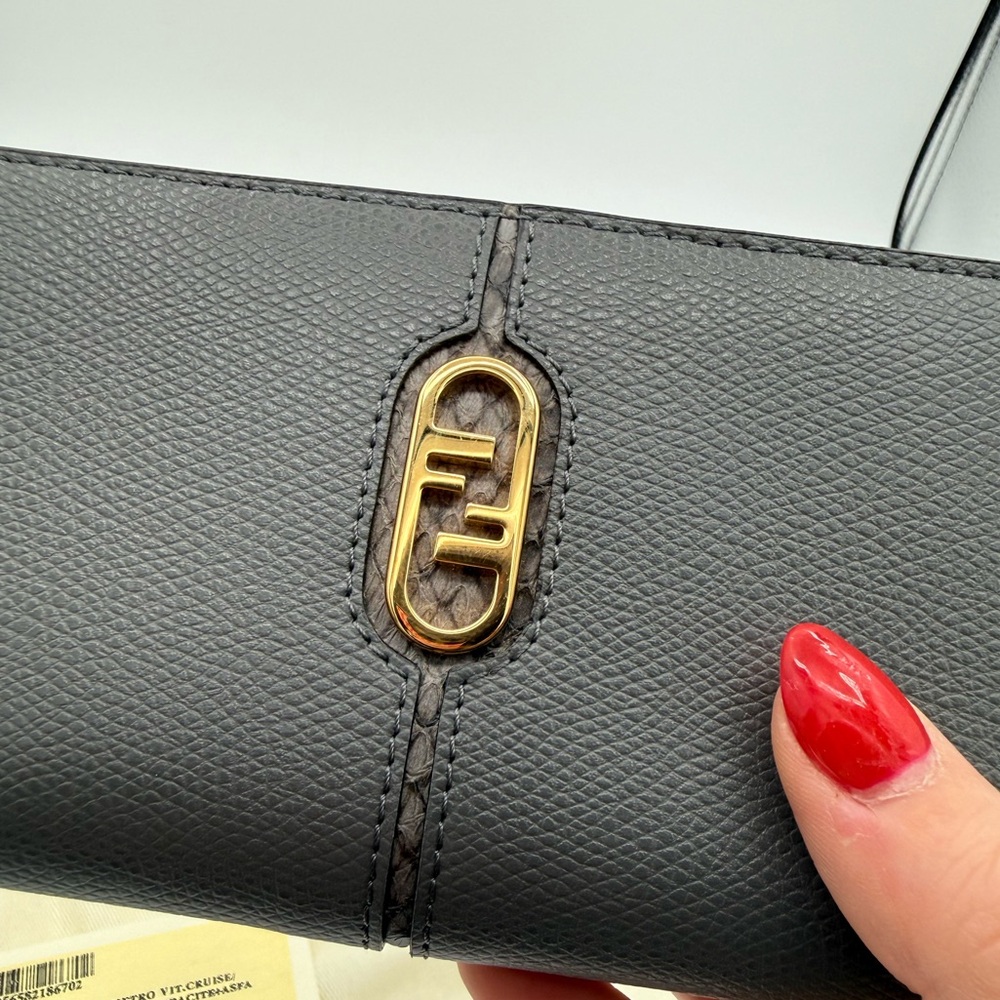 Fendi Charcoal Leather & Python Olock Wallet NWT - image 2